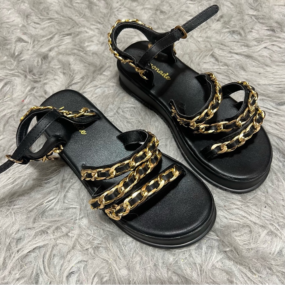 Fashion Nova Black and Gold Chain Sandals